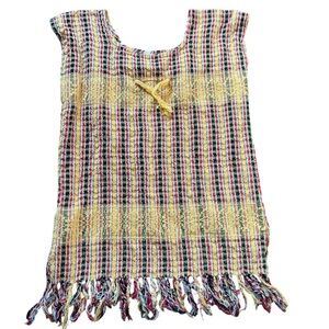 A184- Lobos Del Mar Multicolor striped fringe blouse with a boho vibe